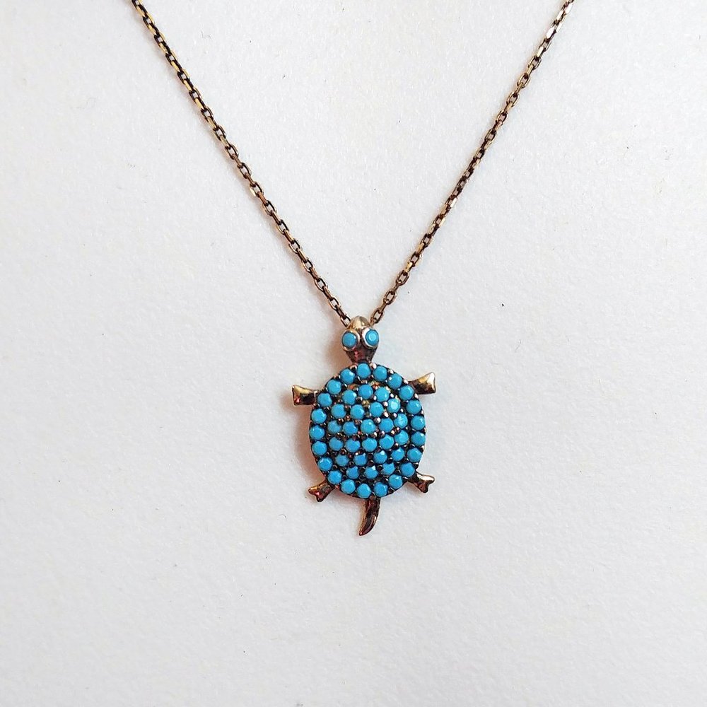 Silver Turquiose Turtle Necklace